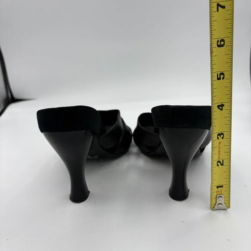 Franco Sarto High‎ Heels Womens 7 Leather Kitten Black Open Toe Mule Straps G2